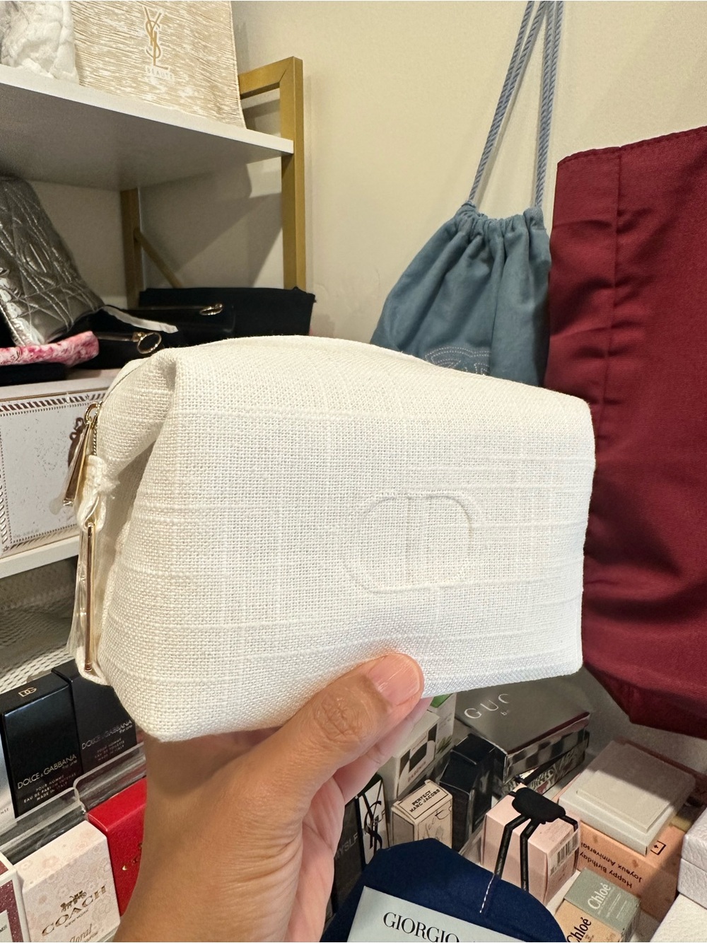Dior White Linen Cosmetic Pouch